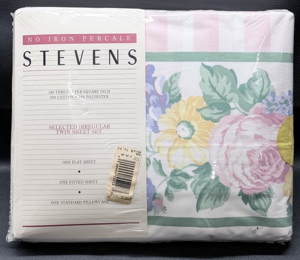Stevens No Iron Percale Twin Sheet Set Floral 180 Thread New