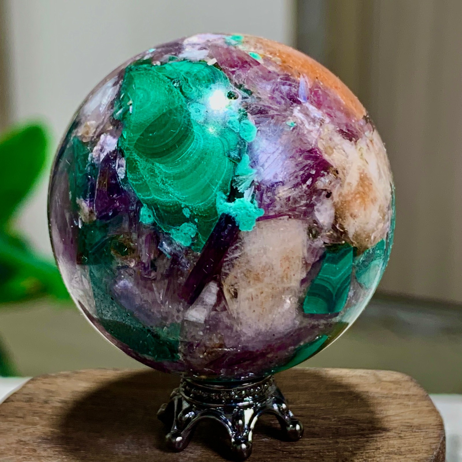 91G Newly discovered rare malachite purple mica symbiotic sphere restoration