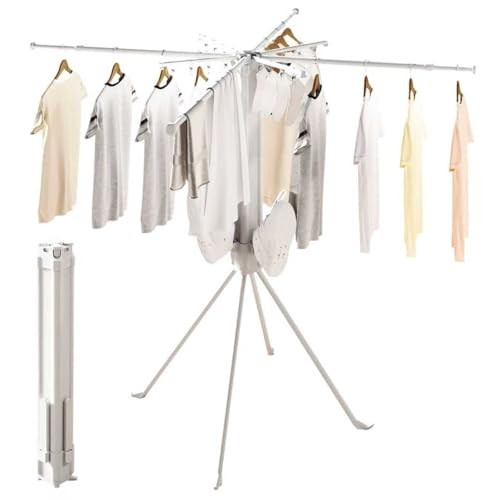 Clothes Drying Rack, Telescoping Tripod Foldable Laundry Dryer, Portable White