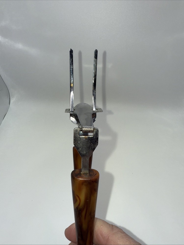 Vintage MCM Two Prong Meat Server Tool with Bakelite Tortoiseshell Handles