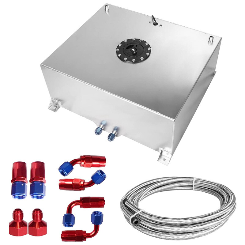 20 GALLON ALUMINUM FUEL CELL GAS TANK+CAP+LEVEL SENDER+NYLON FUEL LINE KIT