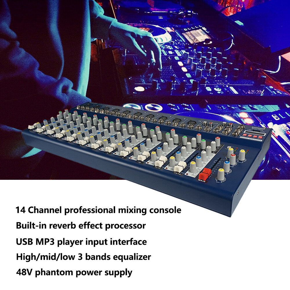 14 Channel Live Audio Mixer Effects Processor Studio Mixing Console Pro DJ Mixer