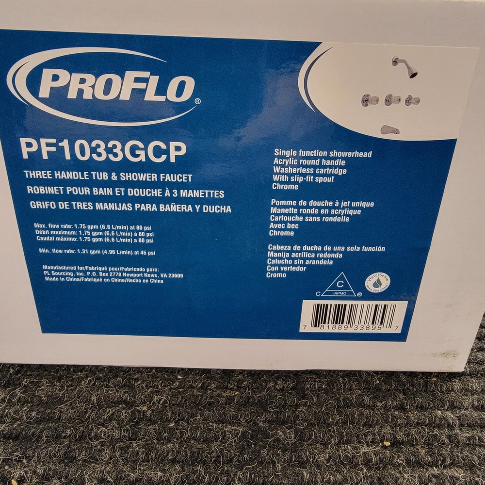 PROFLO Three Handle Single Function Bathtub & Shower Faucet | Chrome | PF1033GCP