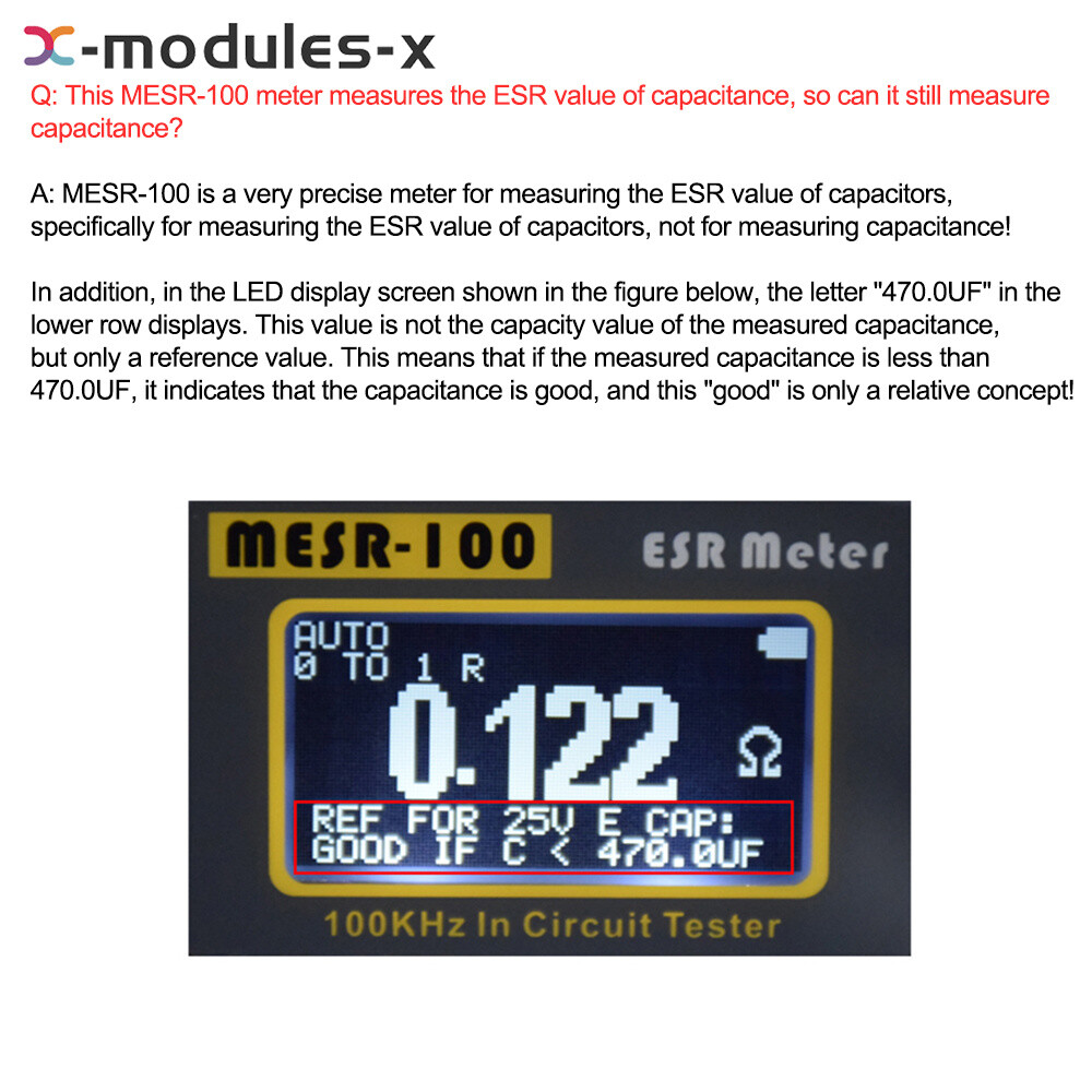 MESR-100 ESR Capacitance Ohm Meter Capacitance Internal Resistance Tester Tool