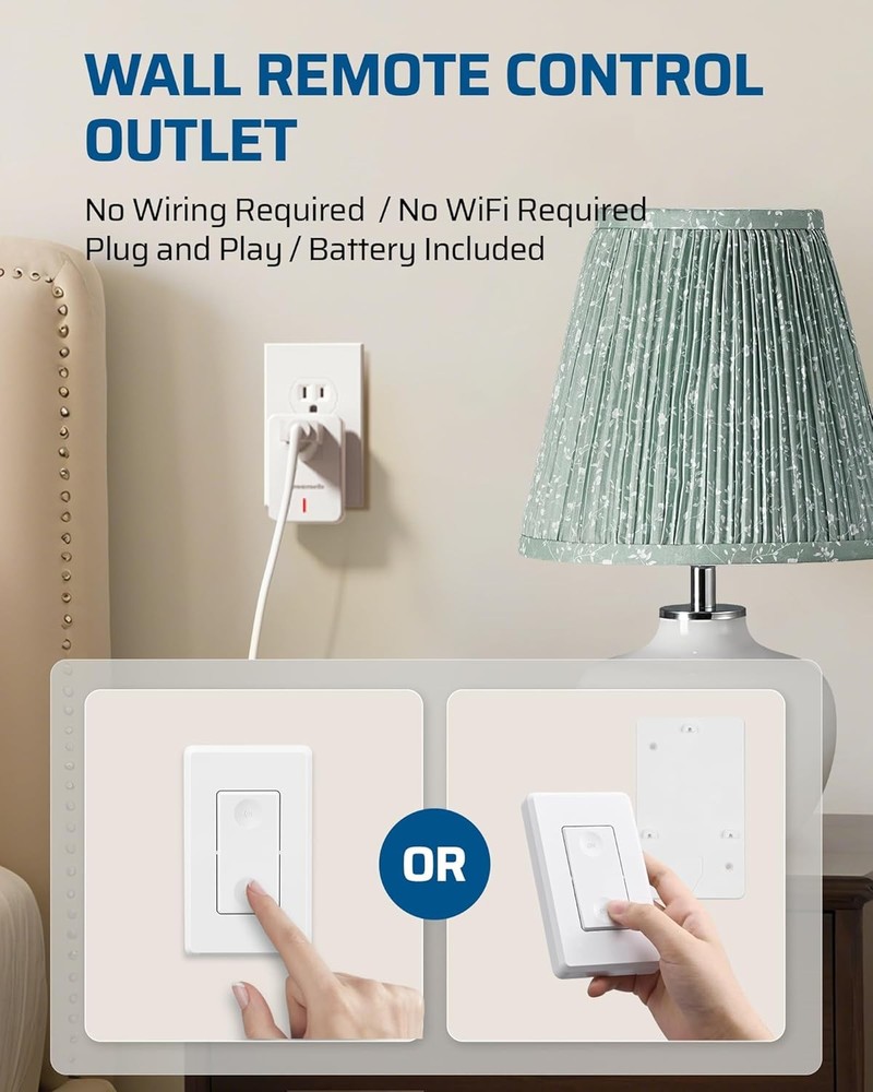 Remote Control Outlet - Wireless Wall Mounted Light Switch, 100 Feet RF Range