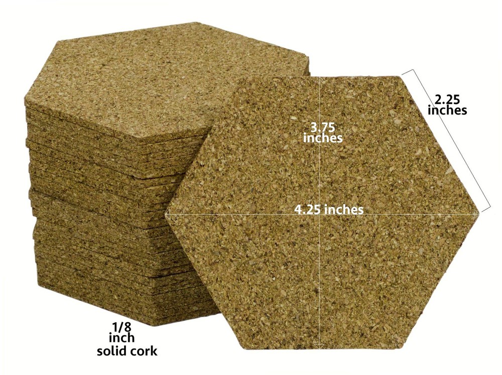 Hexagon Cork Coasters 1/8inch Thick 24count