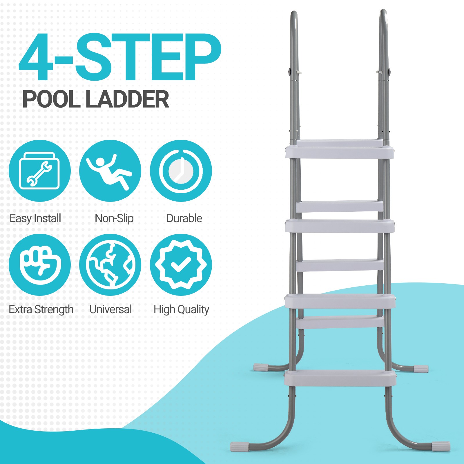 52" Swimming Pool 4 Steps Ladder, Coated Steel Frame Improve Stability Outdoor