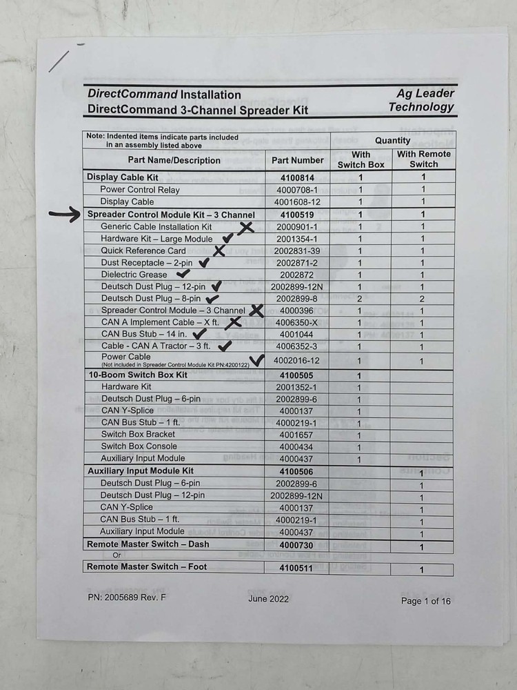(New) Ag Leader 4100519 Spreader Control Module Installation Cables Accessories•