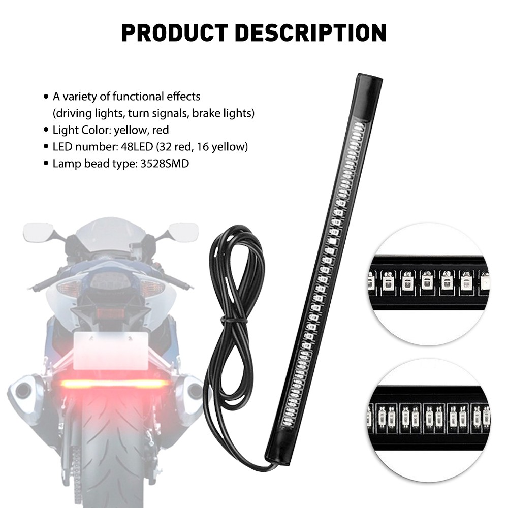 2pc Flexible Motorcycle LED Strip LED Brake Stop Turn Signals Running Tail Light