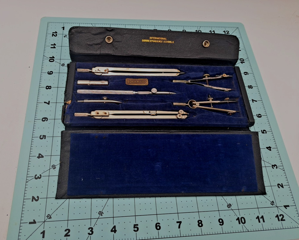 Charvos Drafting Set Engineering Mechanical Tools & Case 7 Piece Vintage READ