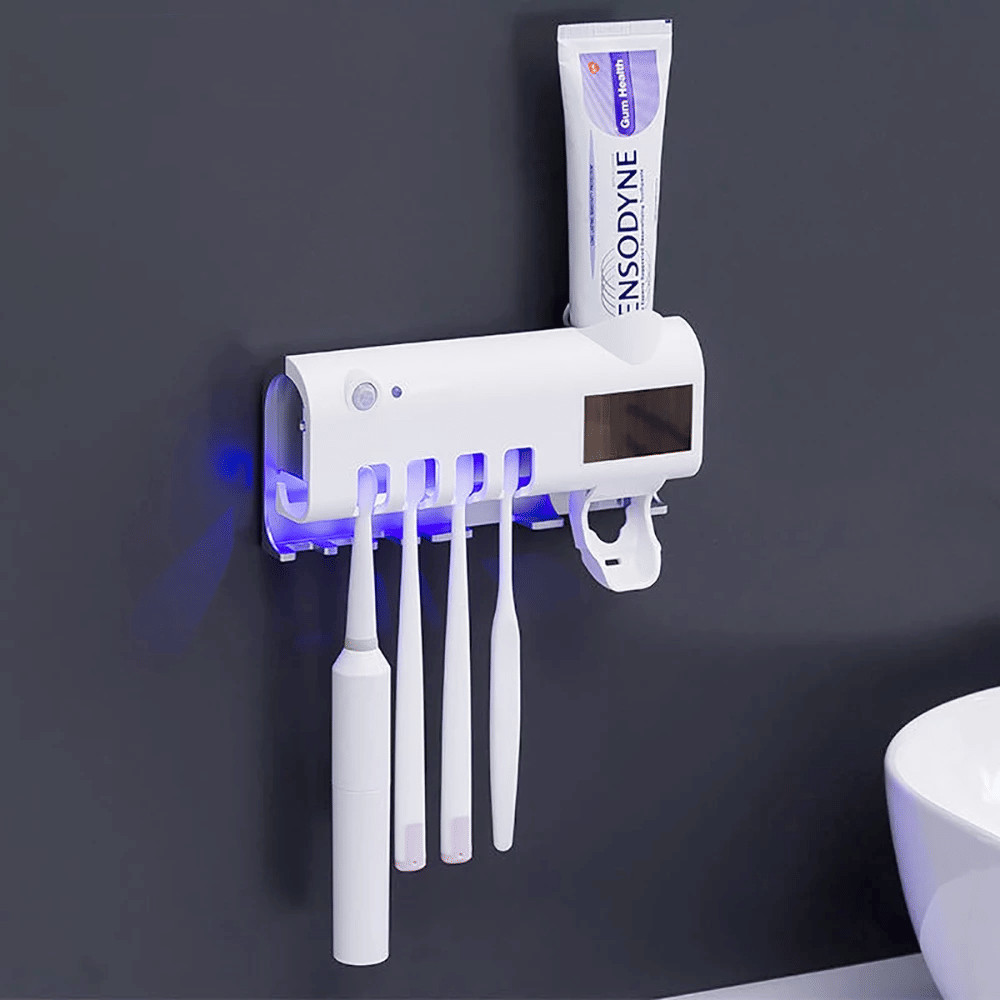 UV Toothbrush Holder Sterilizer with Auto Toothpaste Dispenser Bathroom