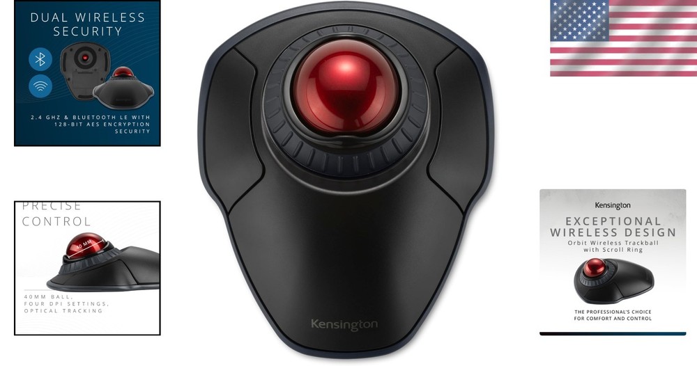 Orbit Wireless Trackball - Ergonomic, Scroll Ring, Bluetooth, 30ft Range
