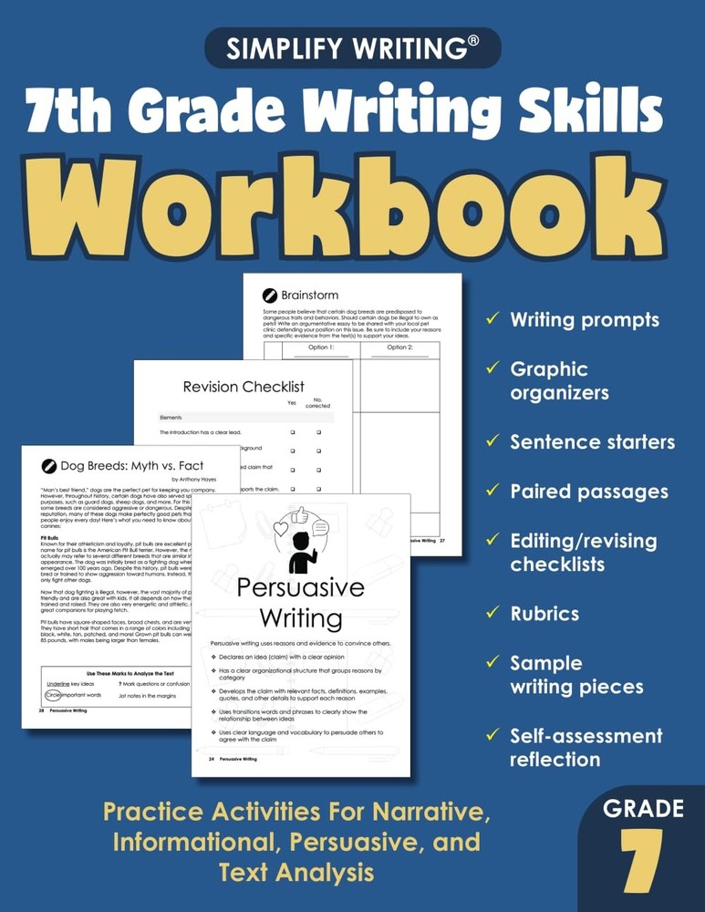 7th Grade Writing Skills Workbook: Practice Activities For Narrative, Informatio