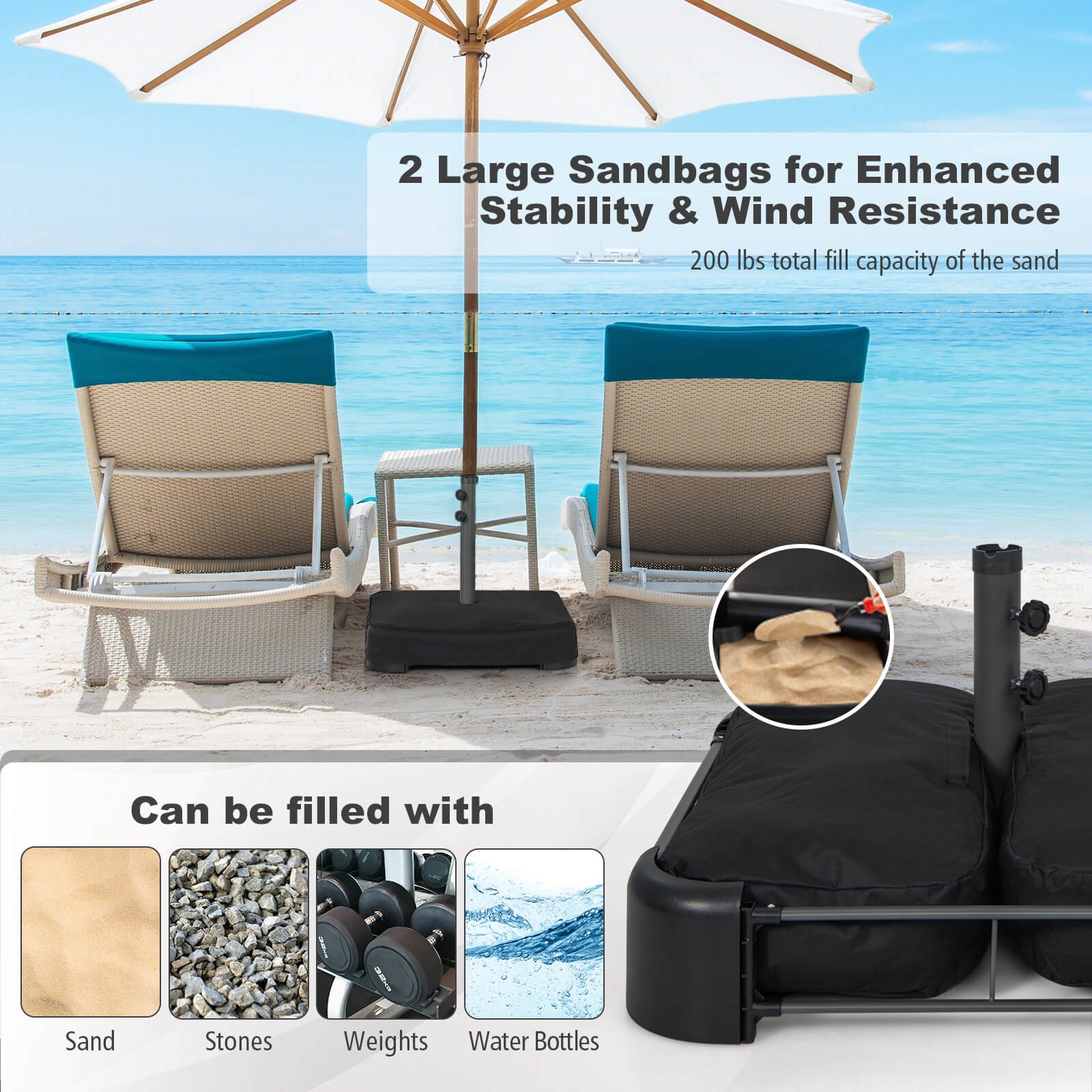 Patio Market Offset Umbrella Stand Holder Base Sand Filled Sandbags Outdoor