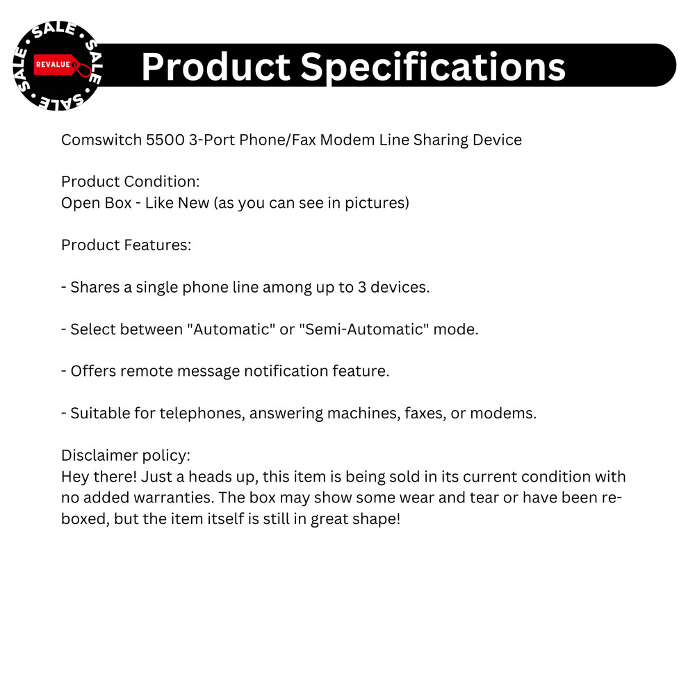 Command Communications Comswitch 5500 3-Port Phone/Fax Modem Line Sharing Device