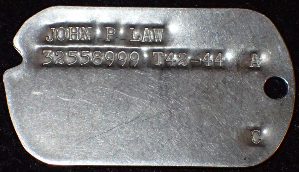 WWII US Army Personnel Identification ID Discs "Dog Tag" - John P. LAW T42-44