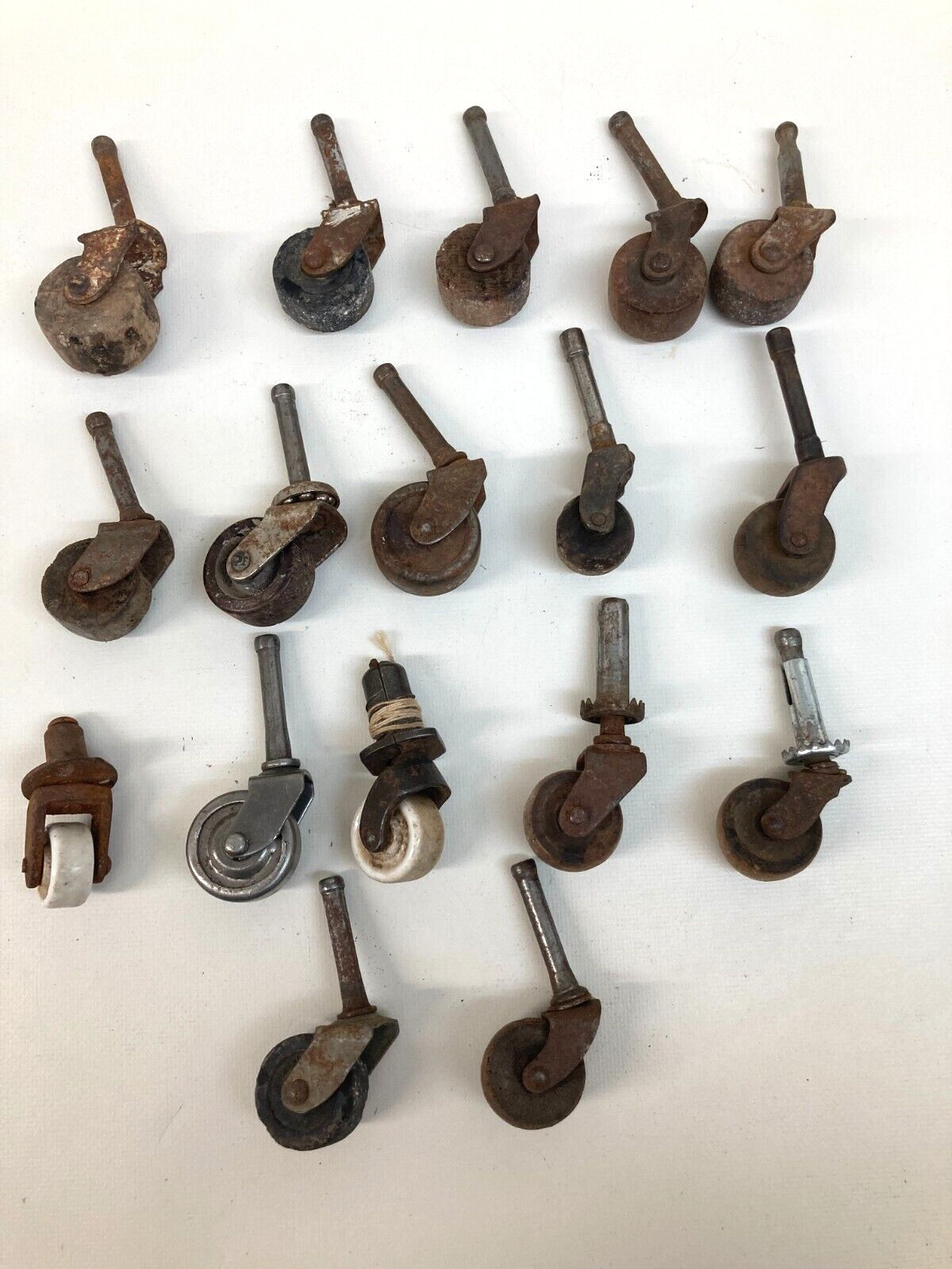 Lot of 17 Vintage Wooden Casters, Furniture Rollers, Antique Mixed Steampunk