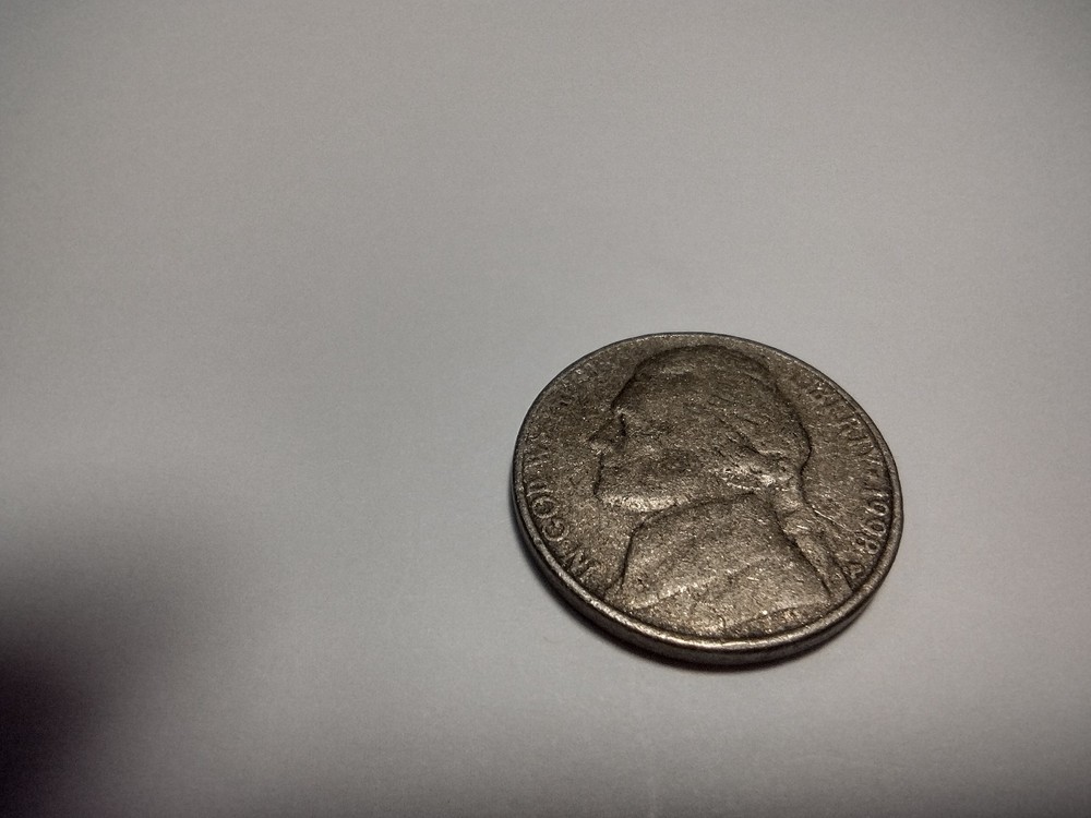 1998-P Jefferson Nickel. Struck Through Grease.