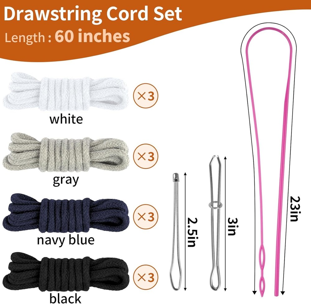 12 Pcs Drawstring for Sweatpants, 60 Inch Hoodie String Replacement, Drawstri...