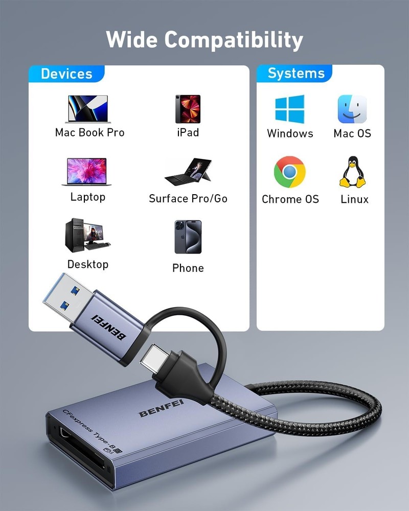 Durable Portable CFexpress Type B Card Reader - 2-in-1 USB Adapter with