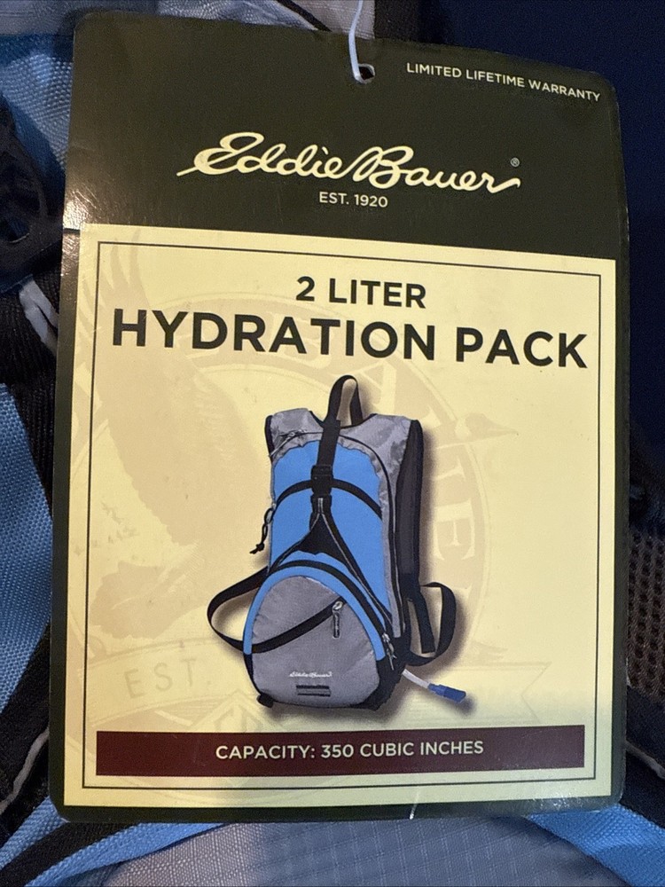 Eddie Bauer 2 Liter Hydration Pack/Backpack Blue NEW WITH TAGS w/ bladder