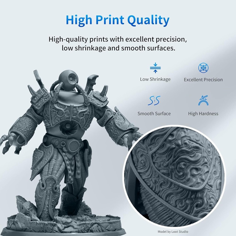 Upgraded 8K 3D Printer Resin - High Precision, Quick Curing & Durable HD Gray