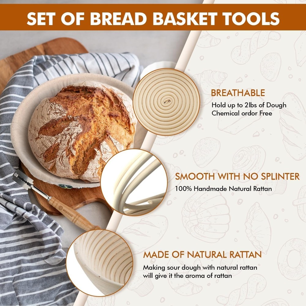 Sourdough Starter Kit Bread Baking Supplies | Proofing Basket Jar Tools Set