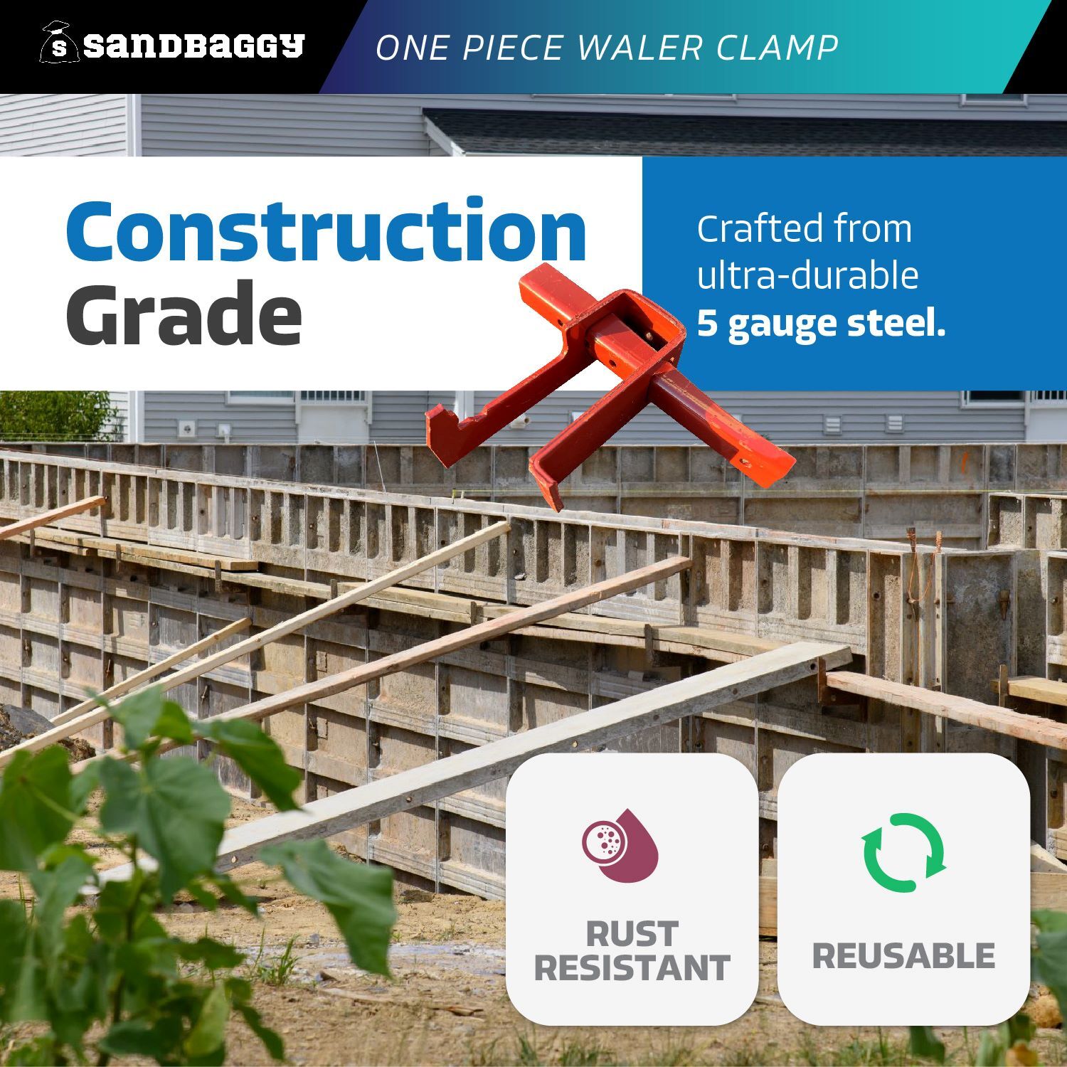 Sandbaggy One-Piece Waler Clamp - Compatible w/ Symons Forms - Concrete Brackets