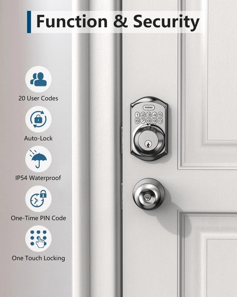 Reliable Keyless Deadbolt with 20 User Codes - Easy to Install, Modern Security