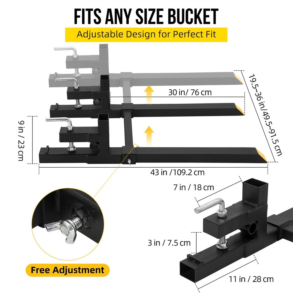 ✨43"Skid Steer Pallet Fork Attachment,2500Lb,Fork Frame w/Adjustable Bar,Tractor