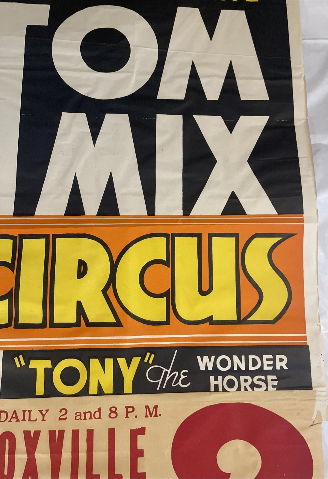 Vintage 35.5x21 Inch Tom Mix Circus Poster “Tony” The Wonder Horse Knoxville Ten