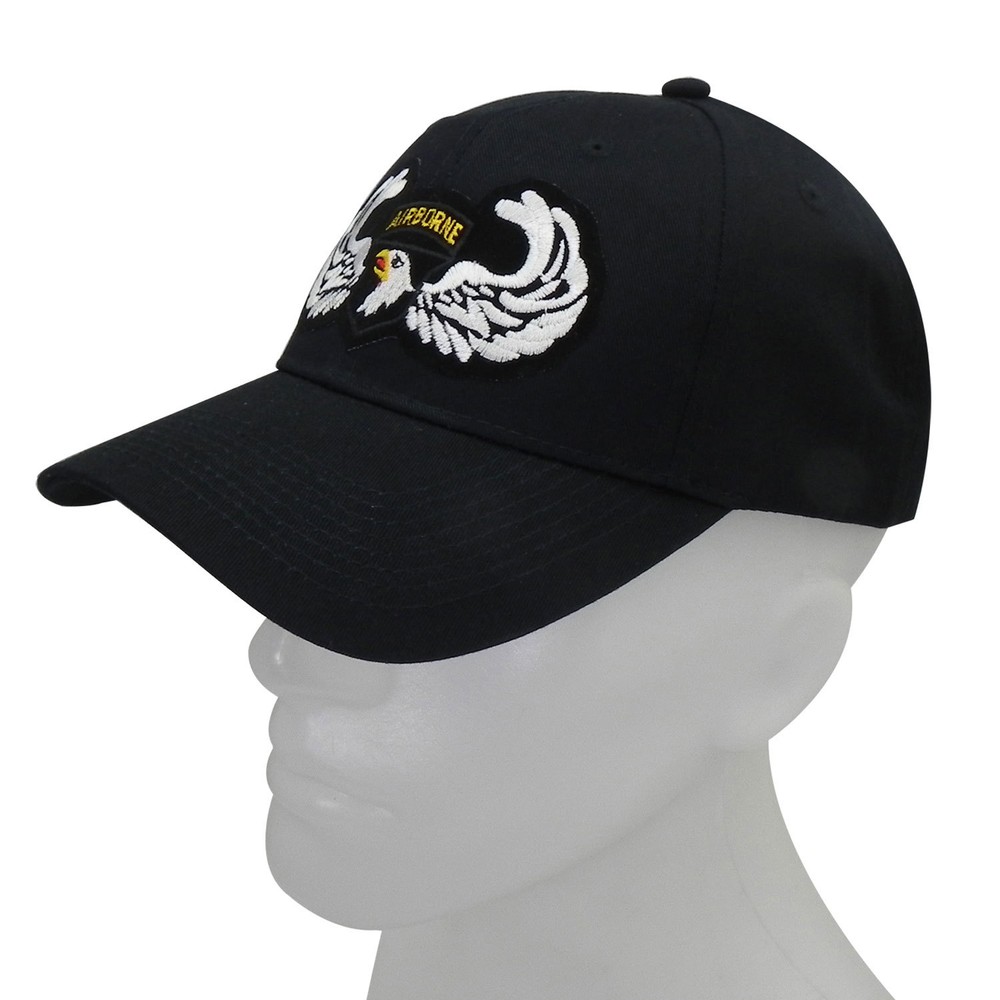 101st Airborne Shield with Wings Logo Patch Black Baseball Cap
