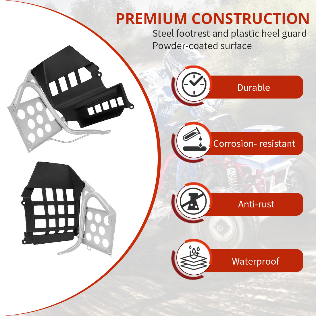 Heel Guards Footrest For 1990-2006 Yamaha Banshee 350 YFZ350 LH and RH Nerf Bars