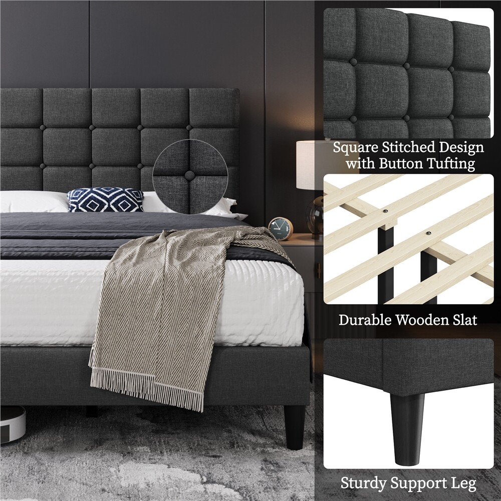 Upholstered Full/Queen Size Bed Frame with Square Tufted Headboard