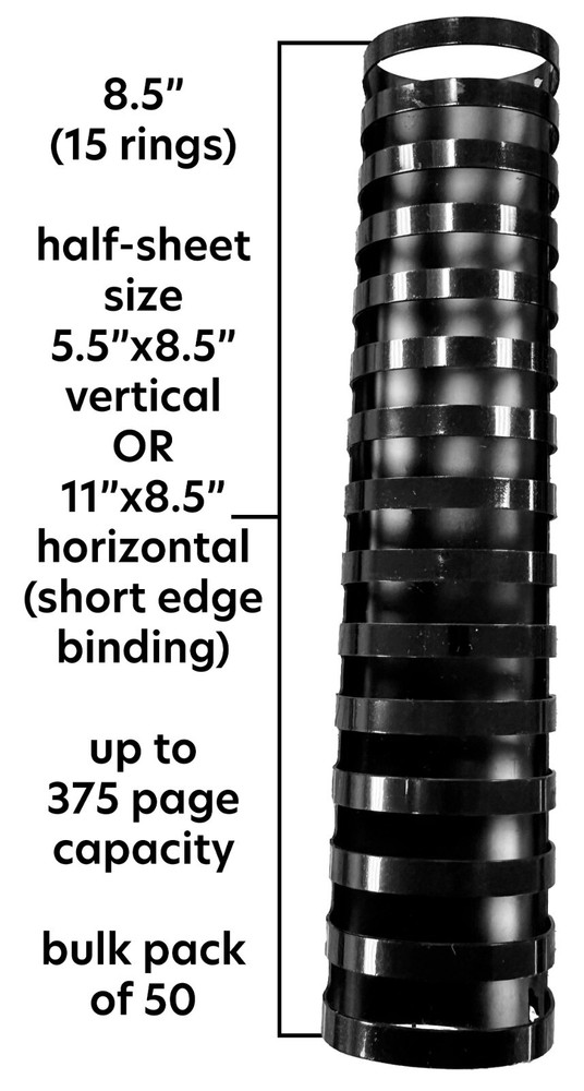 50-pack half-sheet 1-3/4" black plastic binding combs (375 sheet capacity)