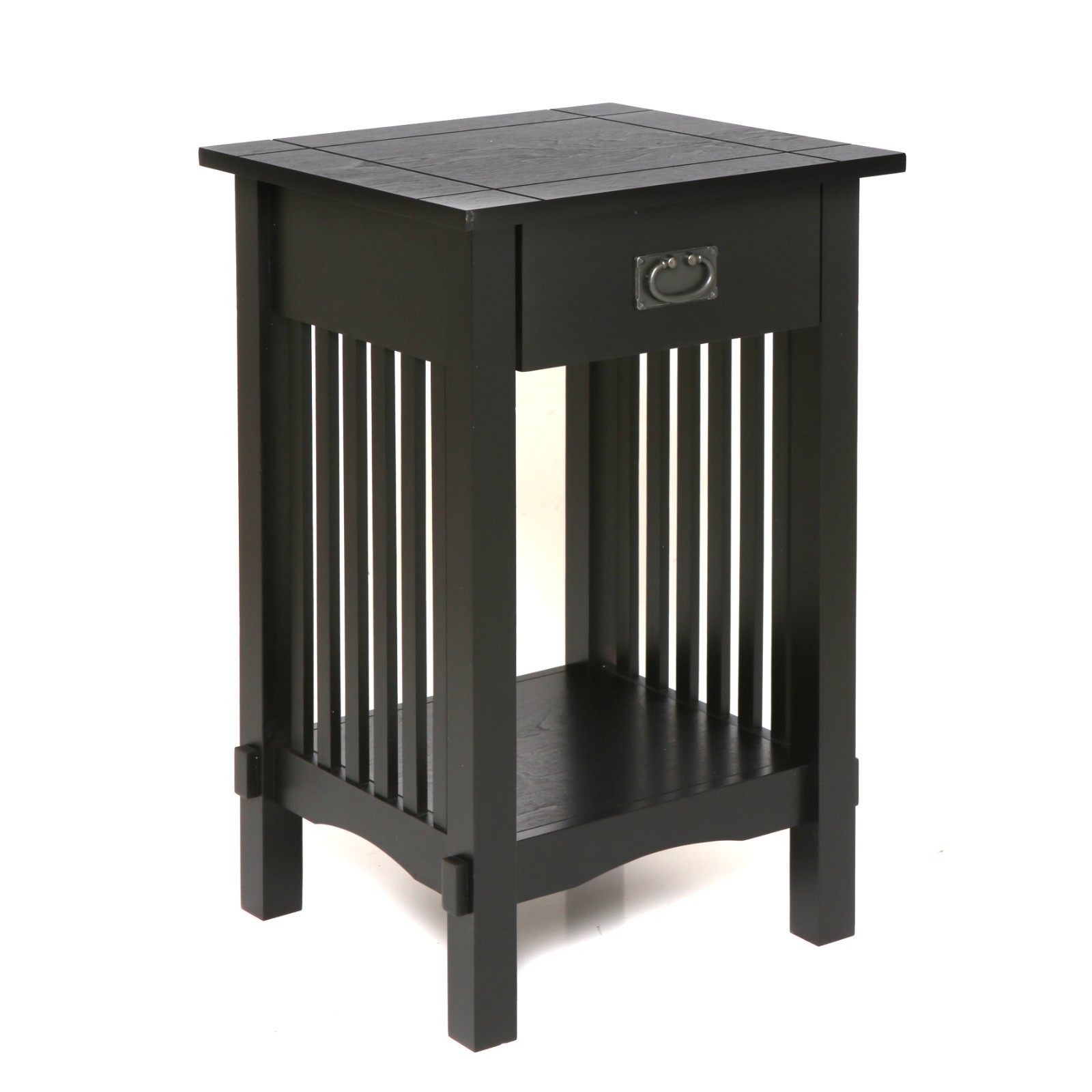 Mission Style Stand End Table Nightstand with Drawer Oak , White & Black