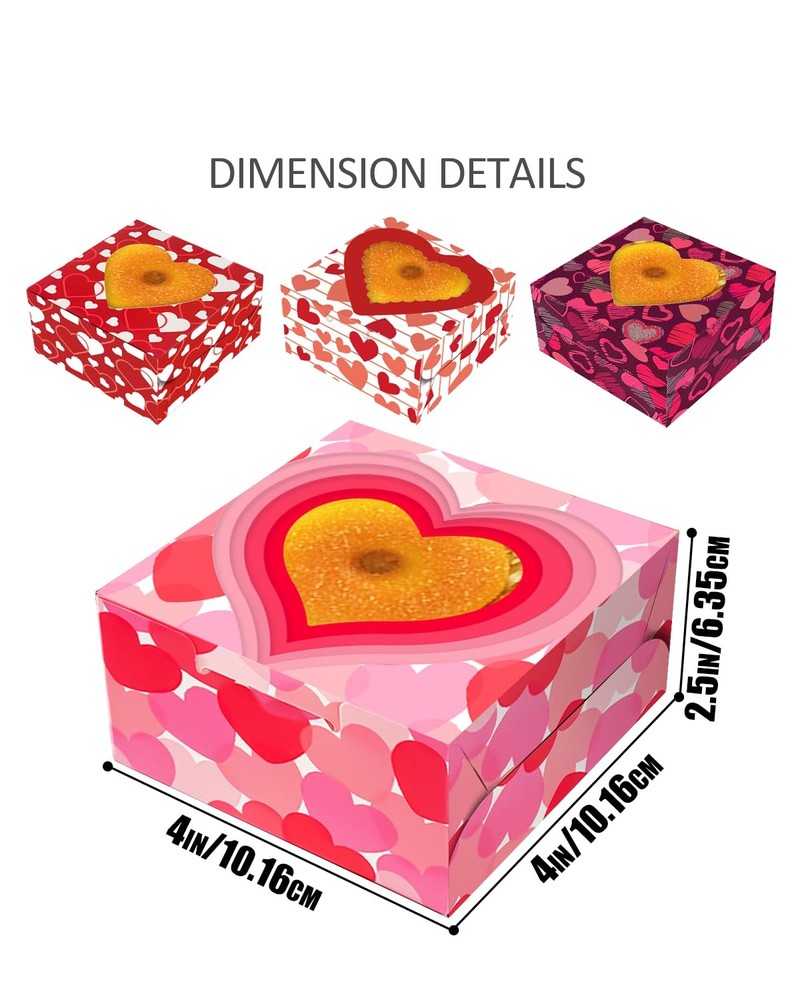 60 PCS Valentine Cookie Boxes 4x4x2.5 Inch Macaroon Bakery Boxes Window