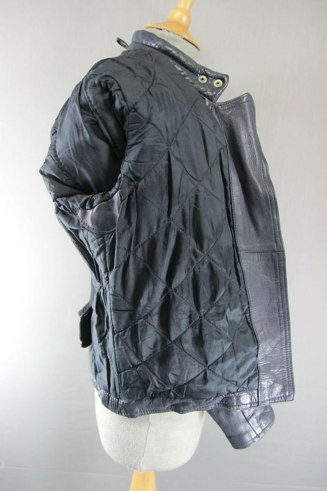 CLASSIC DARK BLUE LEATHER BIKER JACKET SIZE 12