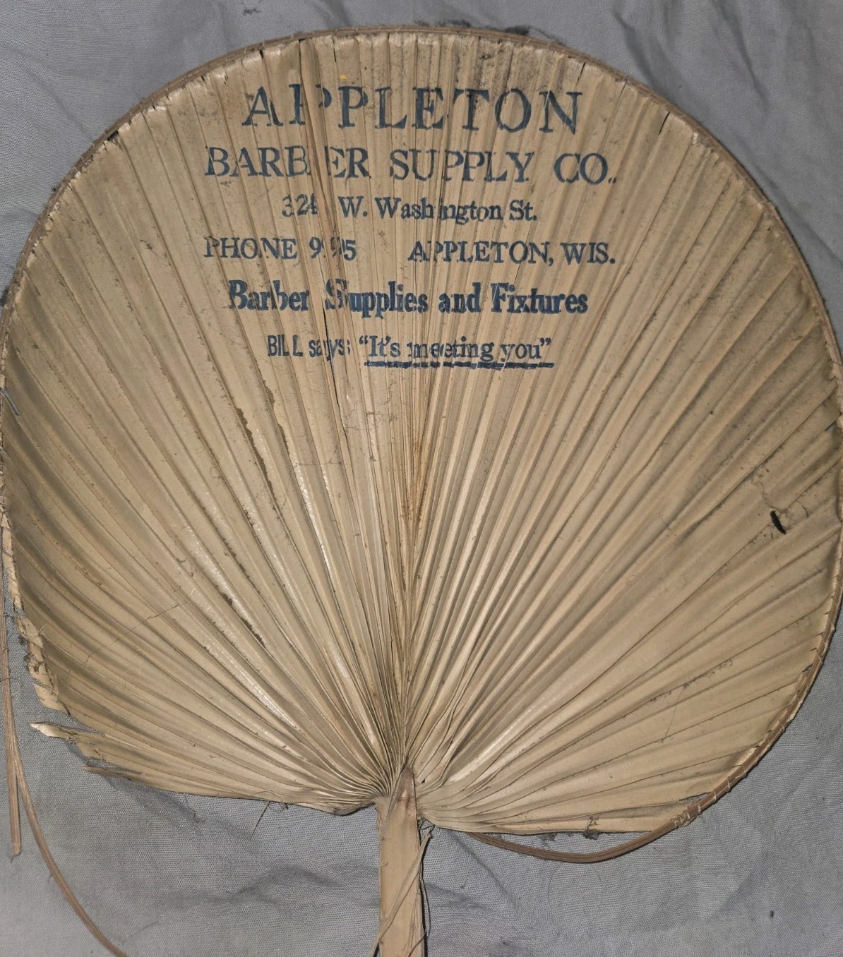 Appleton Barber Supply Company Advertising Fan Appleton Wisconsin. 324 W Wash St