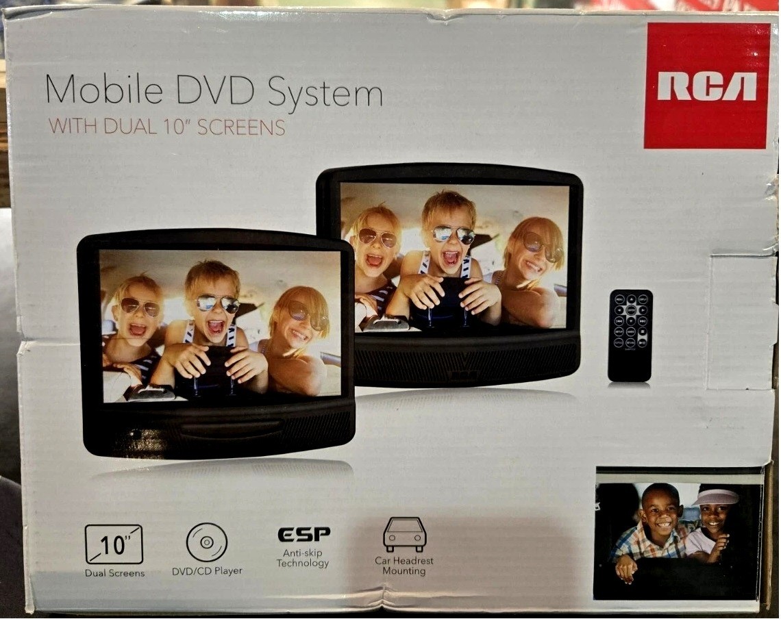 RCA 10 Inch Dual 2 Screens Mobile DVD System Remote Control Headrest Car Adapter