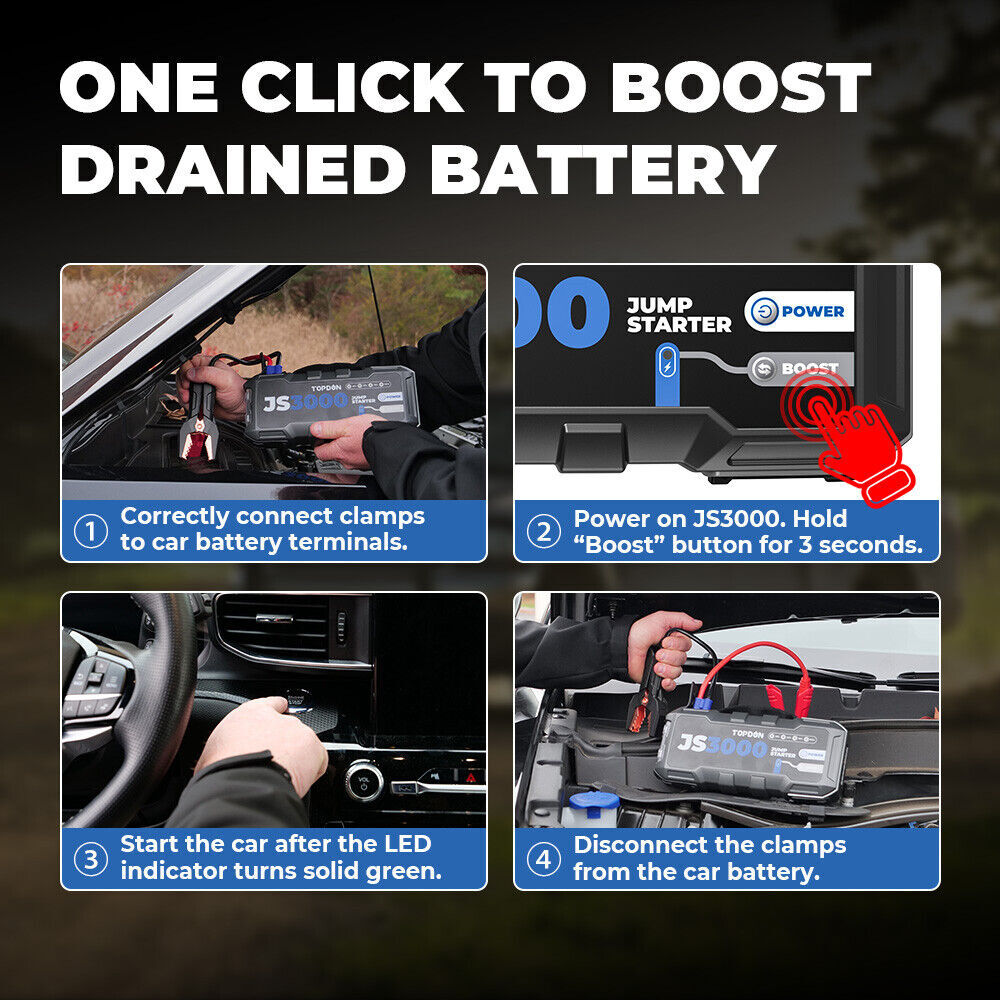 TOPDON JS3000 Jump Starter 3000 Peak Amps 12 Volt Jumper Starter Battery Booster
