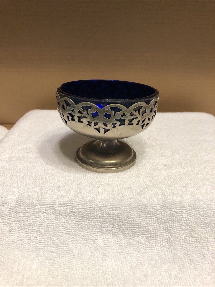William Adams silver plated stand with blue glass bowl