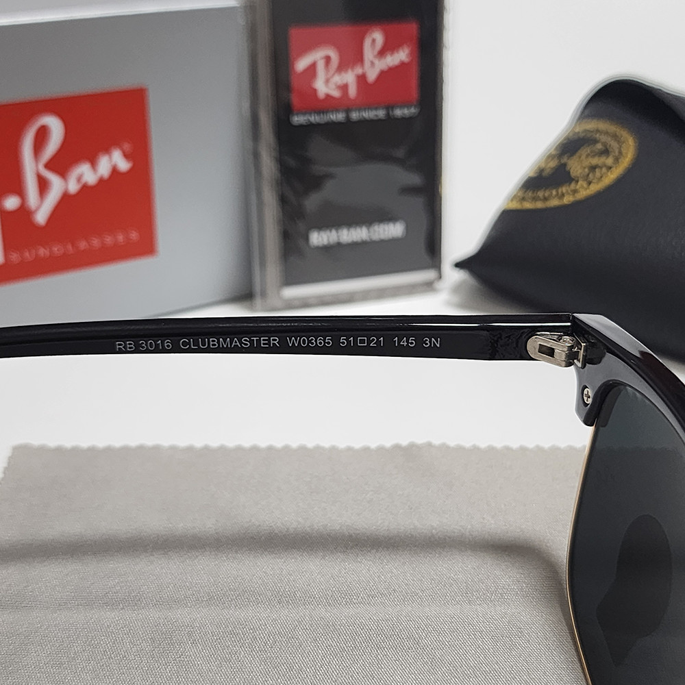 Ray-Ban RB3016 Sunglasses Clubmaster Classic Black Frame Glass Gray Lens 51 mm