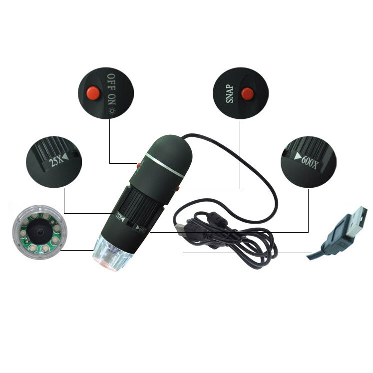 New USB Digital Microscope Endoscope Magnifier 600X Video Camera 8 LED