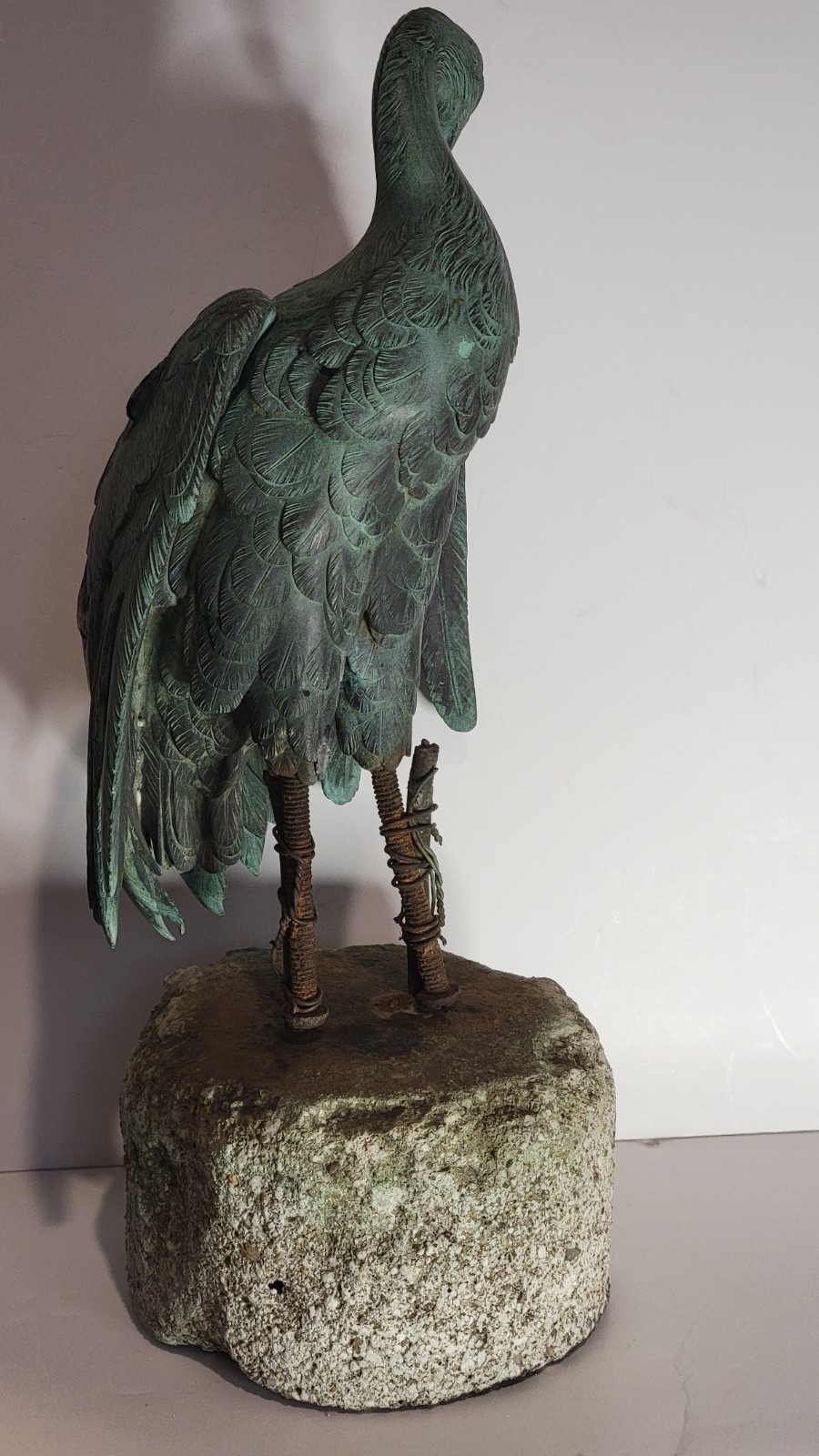 Antique 13" Bronze Verdigris Fountain Crane Salvaged Highly Detailed 9.8 LBS