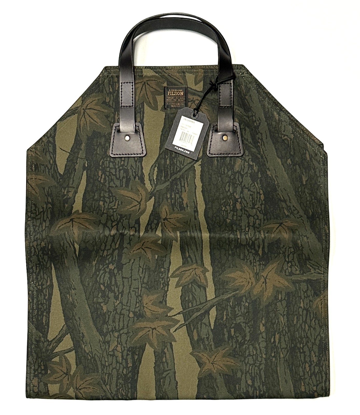 FILSON 11070280 Rugged Twill Bridle Leather Maple Bark Camo Log Carrier Tote