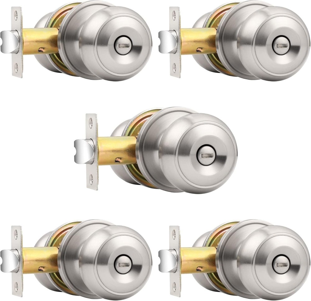Durable Stainless Steel Privacy Knob Set - 5 Pack with Keyless Function