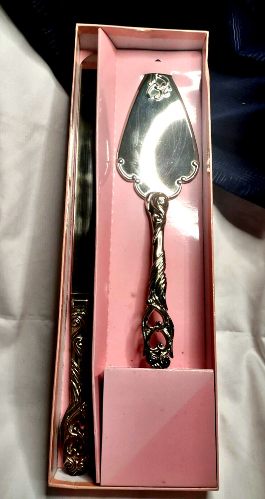 Cake Serving Set Dble Heart Design Everlasting Elegance Silverplate Wedding BOX