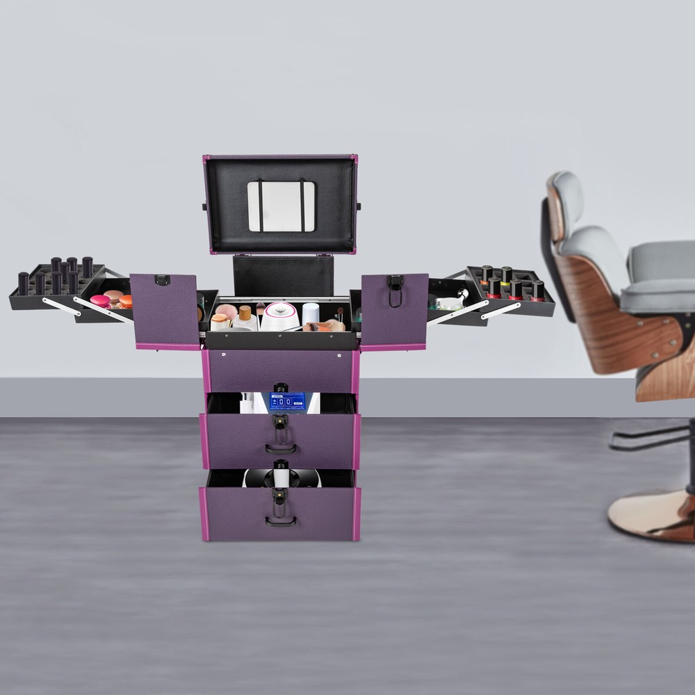 Rolling Makeup Case Beauty Organizer Box Lockable Cosmetic Case Trolley