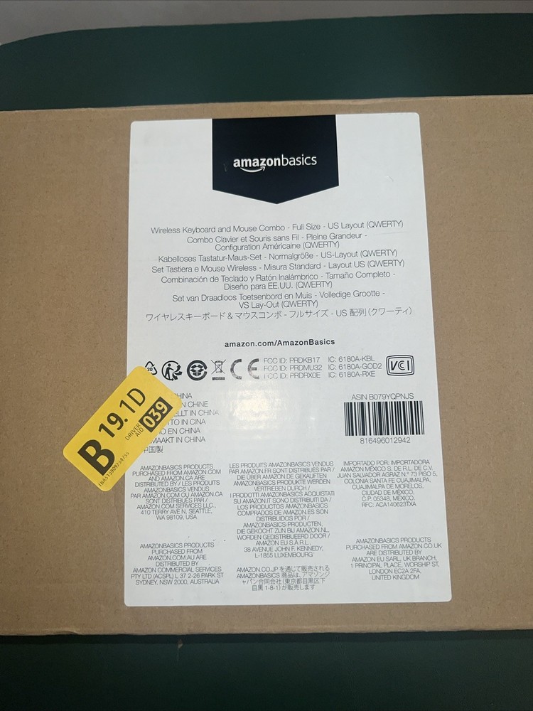 Amazon Basics NIOP Wireless Keyboard W/ Mouse, Full Size, US Layout